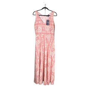 Chaps Ralph Lauren Women's Maxi Dress Pink Beige Floral V-Neck Sleeveless XL NWT
